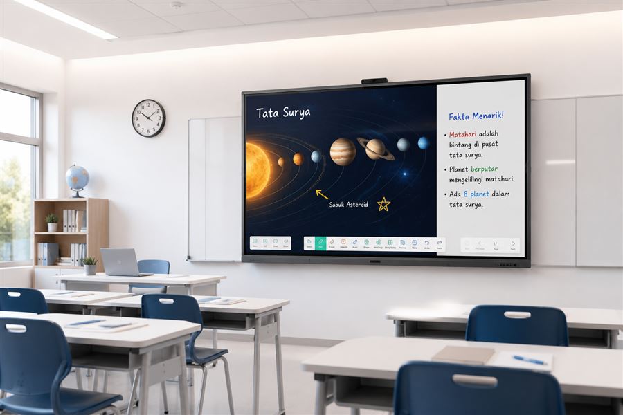 Ruang kelas menggunakan Interactive Flat Panel untuk pembelajaran